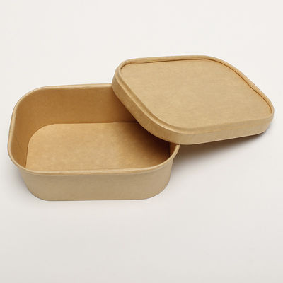 500 ml de recipiente de salada de papel kraft retangular com tampa biodegradável