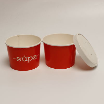 12 oz de tigelas de sopa quente descartáveis com tampa, recipiente de sopa de papel vermelho.