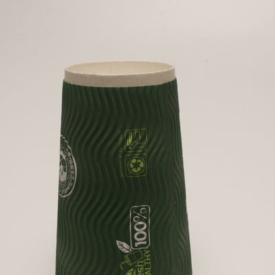 Taça de papel de parede dupla de ondulação vertical verde personalizada reciclável para café