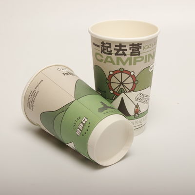 Copo de papel de bebida oco com tampa impresso sob medida descartável 16oz 520ml