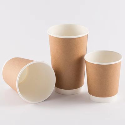 Taças de papel Kraft com tampa, embalagens de café, copos quentes de parede dupla.