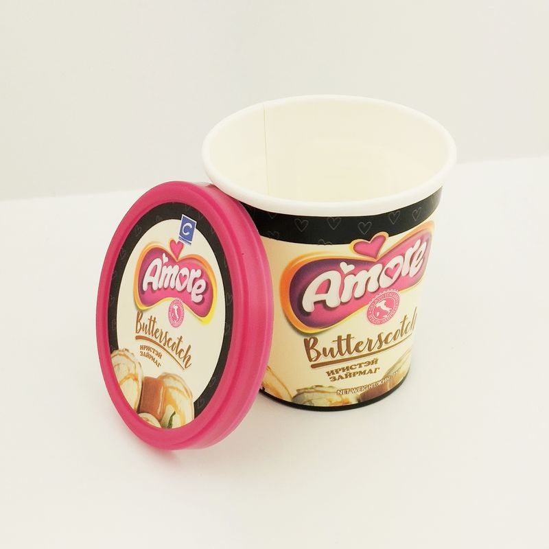 6 oz 175 ml copos de papel de iogurte congelado, tampa plana copos de papel personalizados de sorvete com colher
